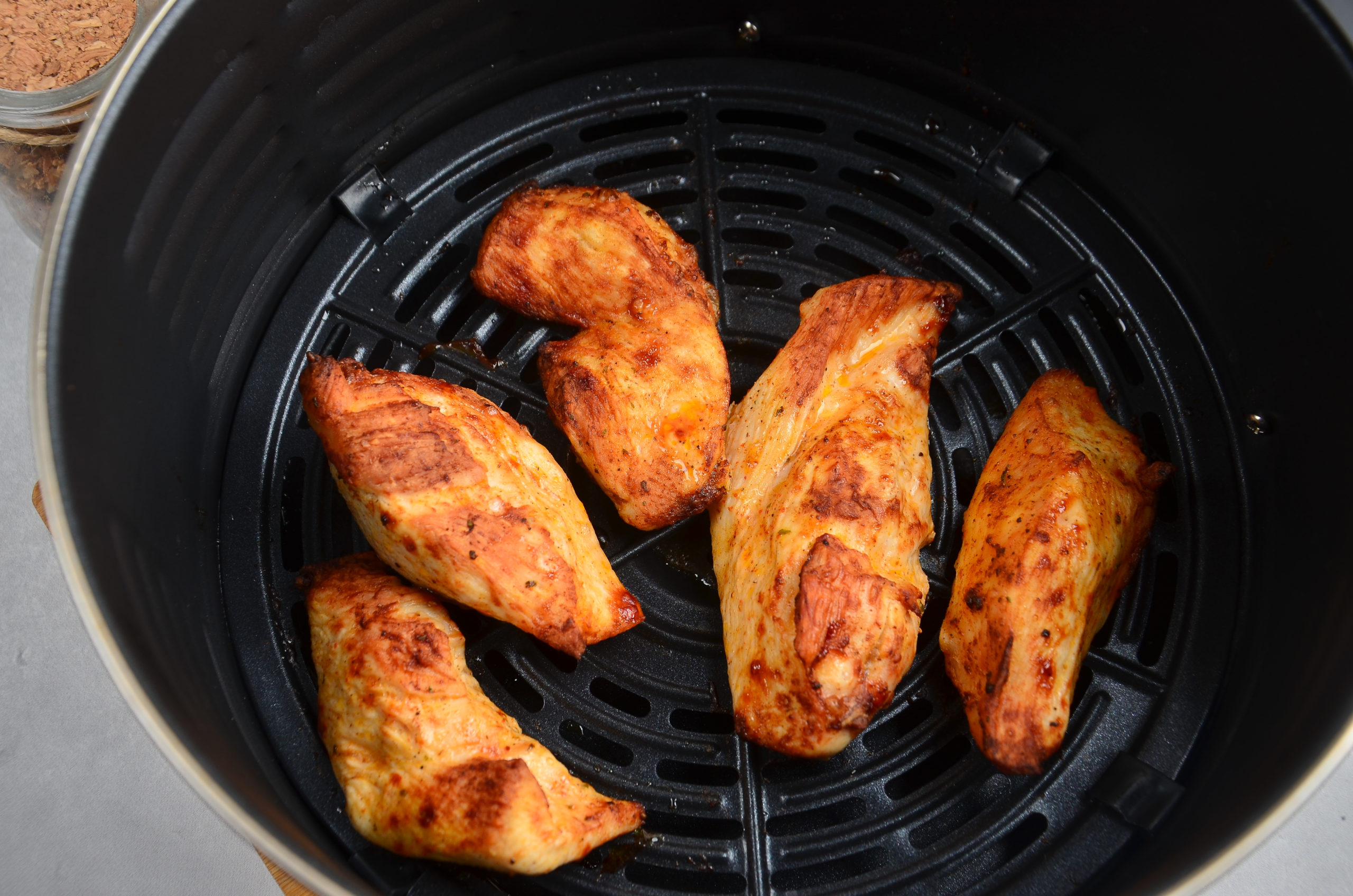 Cooked chicken in an air fryer